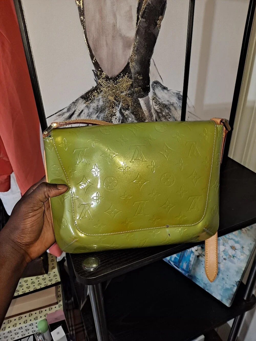 Louis Vuitton Thompson In Lime Green Vernis Monogram Shoulder Bag